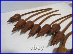 Vintage Hand Carved Wooden Tulip Flower 22 Sculpture Vase MCM Decor
