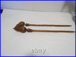 Vintage Hand Carved Wooden Tulip Flower 22 Sculpture Vase MCM Decor