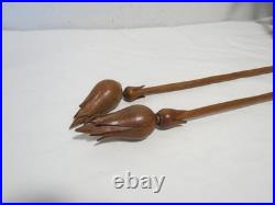 Vintage Hand Carved Wooden Tulip Flower 22 Sculpture Vase MCM Decor