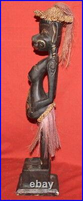 Vintage Hand Carving Ornate Wood African Woman Sculpture
