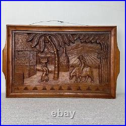 Vintage Hand Crafted Carved Wood Wall Hanging Philippine Village Farming