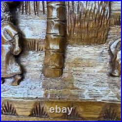 Vintage Hand Crafted Carved Wood Wall Hanging Philippine Village Farming