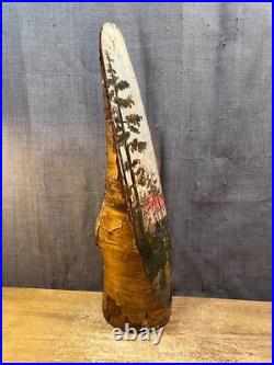 Vintage Hand Painted Wood Log Wildlife Folk Art Sculpture Rustic Cabin Antique