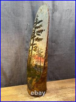 Vintage Hand Painted Wood Log Wildlife Folk Art Sculpture Rustic Cabin Antique