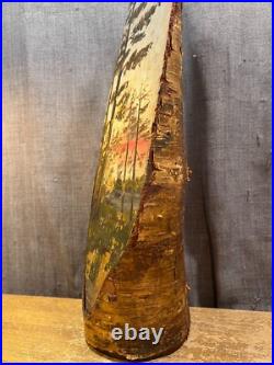 Vintage Hand Painted Wood Log Wildlife Folk Art Sculpture Rustic Cabin Antique