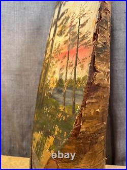 Vintage Hand Painted Wood Log Wildlife Folk Art Sculpture Rustic Cabin Antique