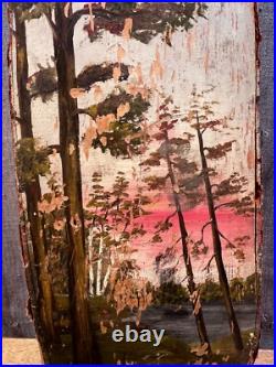 Vintage Hand Painted Wood Log Wildlife Folk Art Sculpture Rustic Cabin Antique