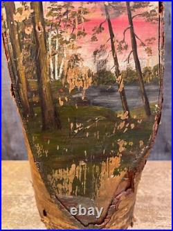 Vintage Hand Painted Wood Log Wildlife Folk Art Sculpture Rustic Cabin Antique