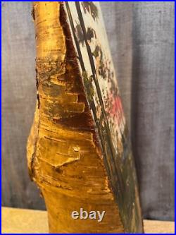 Vintage Hand Painted Wood Log Wildlife Folk Art Sculpture Rustic Cabin Antique