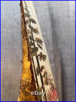 Vintage Hand Painted Wood Log Wildlife Folk Art Sculpture Rustic Cabin Antique