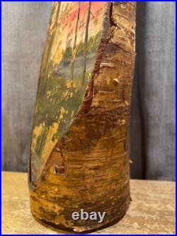 Vintage Hand Painted Wood Log Wildlife Folk Art Sculpture Rustic Cabin Antique