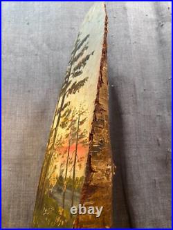 Vintage Hand Painted Wood Log Wildlife Folk Art Sculpture Rustic Cabin Antique