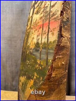 Vintage Hand Painted Wood Log Wildlife Folk Art Sculpture Rustic Cabin Antique
