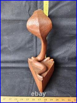 Vintage Handcarved Cobra Sculpture On Base Well Made Solid Wood