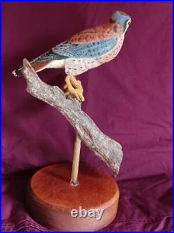 Vintage Handcarved Kestral signed 2004 by Roger A. Wilson well known WI carver
