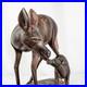 Vintage Handcraft Curved Wood Mama Baby Calf Deer Sculpture Size 10L x 9W