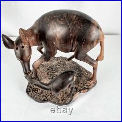 Vintage Handcraft Curved Wood Mama Baby Calf Deer Sculpture Size 10L x 9W