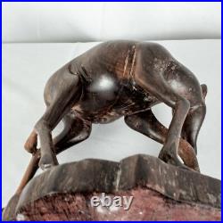 Vintage Handcraft Curved Wood Mama Baby Calf Deer Sculpture Size 10L x 9W