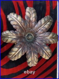 Vintage Handcrafted Brass Palm Leaf Sculpture Base 15x28 Wood & Brass