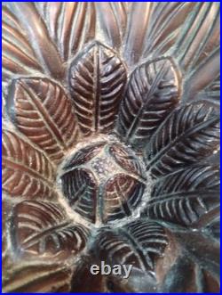Vintage Handcrafted Brass Palm Leaf Sculpture Base 15x28 Wood & Brass