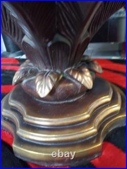 Vintage Handcrafted Brass Palm Leaf Sculpture Base 15x28 Wood & Brass