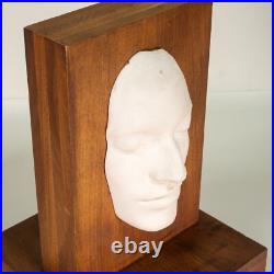 Vintage Handmade Art Two Faced Sculpture Face Relief Plaster on Wood Unique