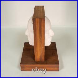 Vintage Handmade Art Two Faced Sculpture Face Relief Plaster on Wood Unique