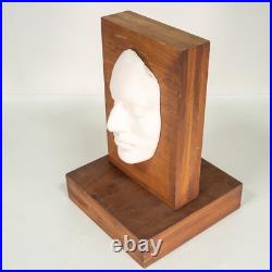 Vintage Handmade Art Two Faced Sculpture Face Relief Plaster on Wood Unique