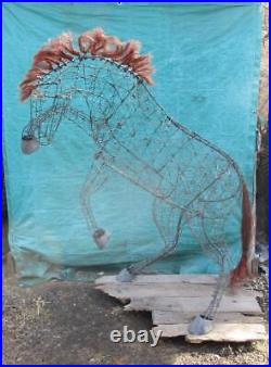 Vintage Handmade Copper Wire Barn Wood Horse Sculpture Farm Artwork Metal Art