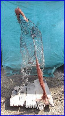 Vintage Handmade Copper Wire Barn Wood Horse Sculpture Farm Artwork Metal Art