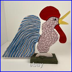 Vintage Handmade Marvin Finn Folk Art Painted Wood Sculpture Multicolor Rooster