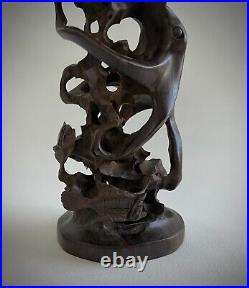 Vintage Hard Wood Octopus & Sea Creatures Table Sculpture