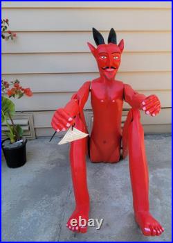 Vintage (Haunted) Carved Wood Devil Sculpture Life Size By Inocencio Vasquez