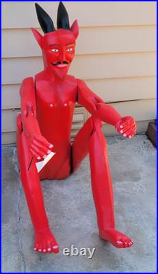 Vintage (Haunted) Carved Wood Devil Sculpture Life Size By Inocencio Vasquez