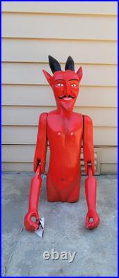 Vintage (Haunted) Carved Wood Devil Sculpture Life Size By Inocencio Vasquez