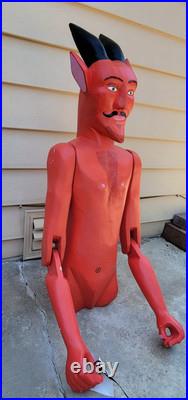 Vintage (Haunted) Carved Wood Devil Sculpture Life Size By Inocencio Vasquez
