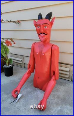 Vintage (Haunted) Carved Wood Devil Sculpture Life Size By Inocencio Vasquez