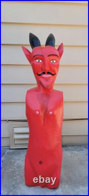 Vintage (Haunted) Carved Wood Devil Sculpture Life Size By Inocencio Vasquez