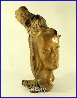 Vintage Hawaii Girl Oak Driftwood Carving Figure Sculpture Signed Frank Schirman