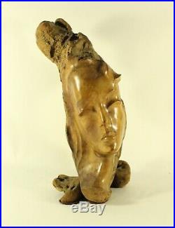 Vintage Hawaii Girl Oak Driftwood Carving Figure Sculpture Signed Frank Schirman