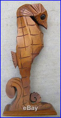 Vintage Hawaiian Milo Wood Hand Carved Sculpture Seahorse Perfume Bottle