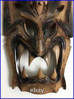 Vintage Hawaiian Monkey Pod Hand-carved Elaborate Mask Art Wood Sculpture
