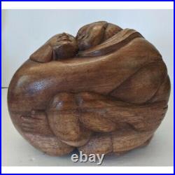 Vintage Hawaiian Monkey Pod Wood Sculpture Embracing Couple Hand Carved