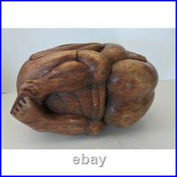 Vintage Hawaiian Monkey Pod Wood Sculpture Embracing Couple Hand Carved