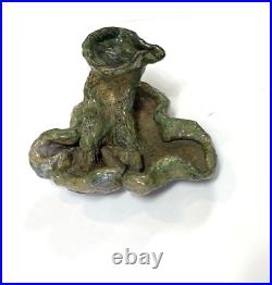 Vintage Heavy Figural Clay Scultpure Raku Handmade Forest Leaf Woods Abstract