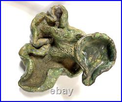 Vintage Heavy Figural Clay Scultpure Raku Handmade Forest Leaf Woods Abstract