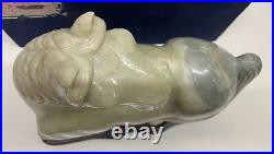 Vintage Heavy Jade Stone Carving Chinese Horse on Wood Base Sculpture with Box