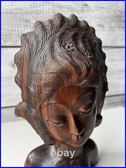 Vintage Heavy Teak Wood Finely Crafted Hand Carving Exotic Balinese Bali Woman