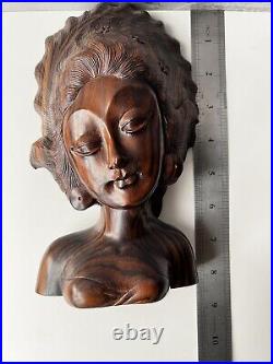 Vintage Heavy Teak Wood Finely Crafted Hand Carving Exotic Balinese Bali Woman