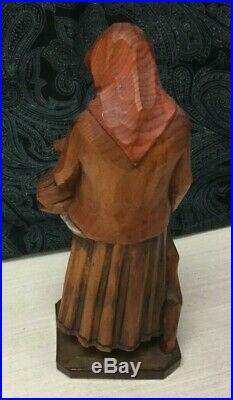 Vintage Heinzeller German Wood Carved 6.5'' Woman Sculpture Figurine